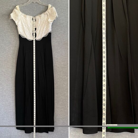 Jessica McClintock Vintage 80s Maxi Dress 12 Lace Black White Pencil Elegant USA - Picture 14 of 15